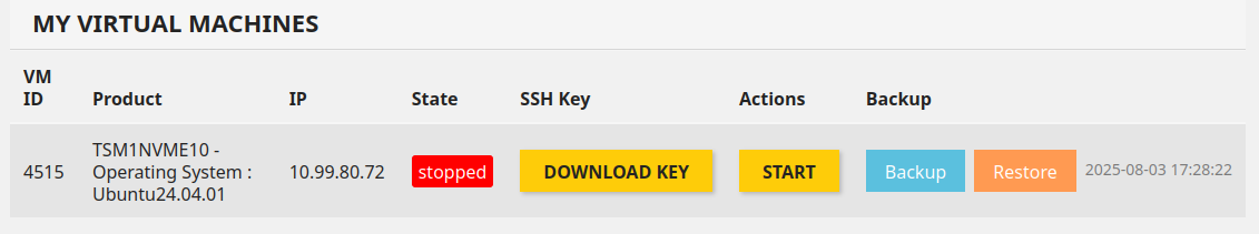 Free VPS Backup from the TinyServers Control Panel